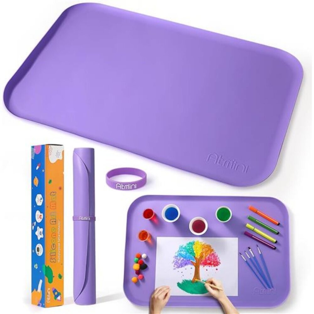 Silicone Art Mats for Kids, Silicone Craft Mat with Lip to Keep Clean, 24"x16"